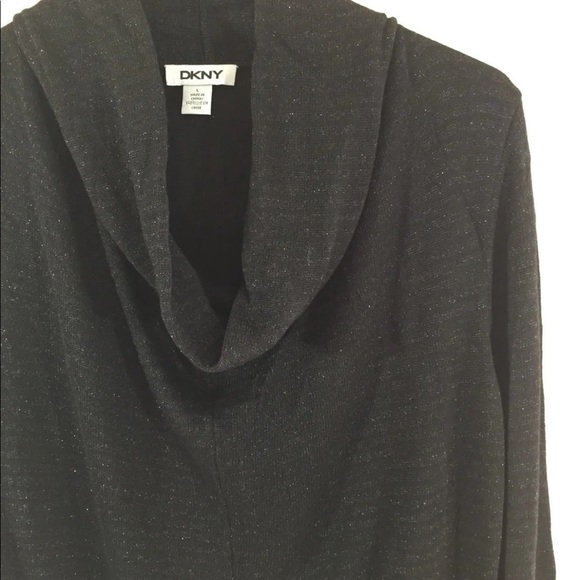 DKNY Women Cowl Neck Sweater Metallic Black Silver Large Long Sleeve - Picture 8 of 11